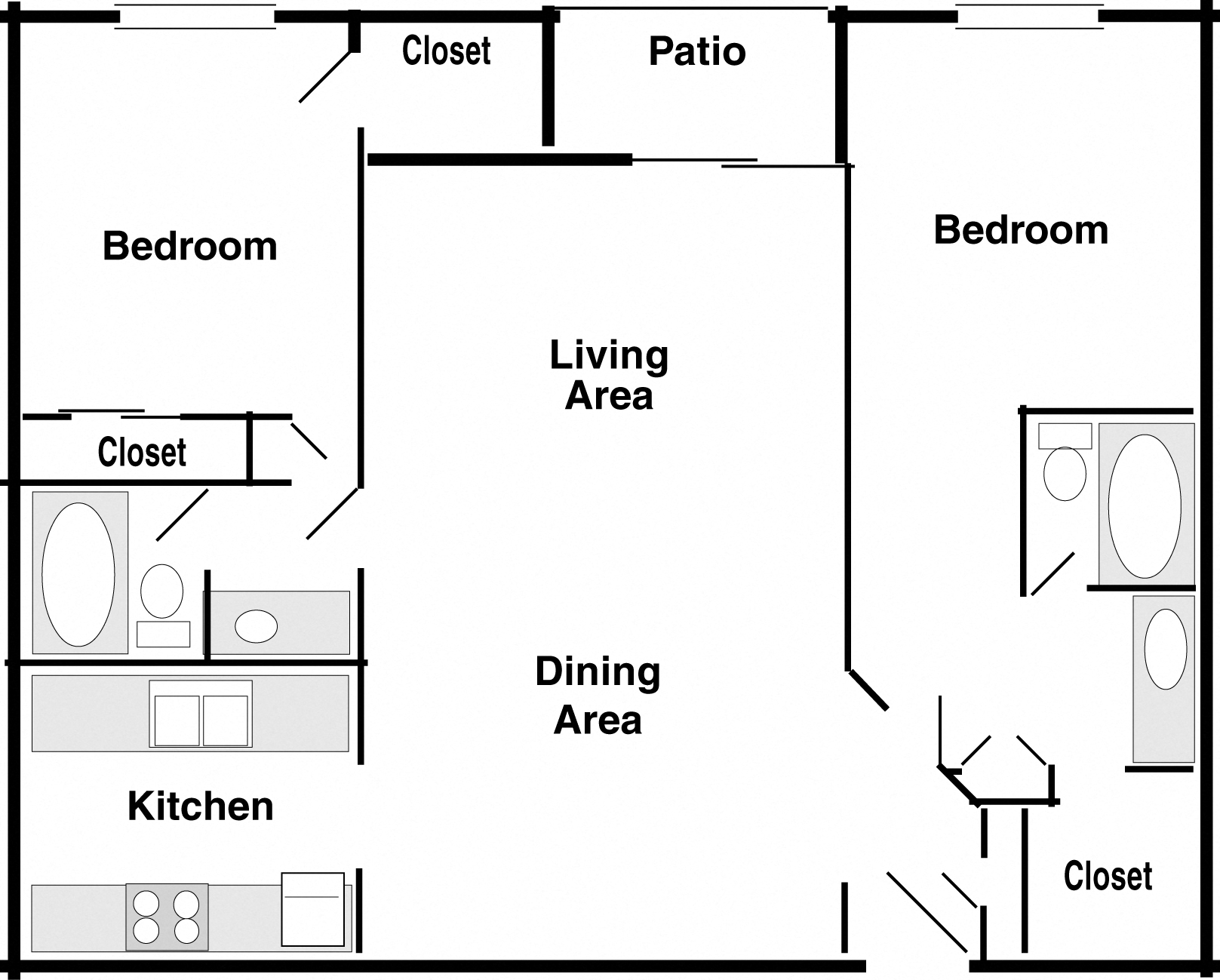Floor plan for 2 beds, 2 baths, 1095 sqft